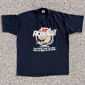 Roadkill Cafe Hawg Hog Menu 1995 Halfpap Fruit Of The Loom T-Shirt Men's (XL)